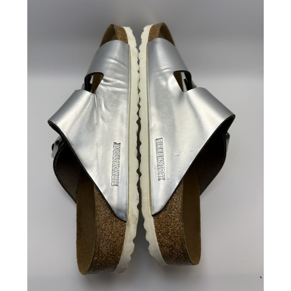 Birkenstock Arizona Metallic Silver Soft Footbed Sandals EU 39 L8 M6 Regular - Picture 4 of 9
